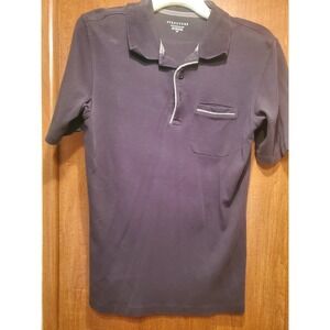 Men's Polo Shirt, Structure,Black, Gray trim on pocket,Buttons,Small